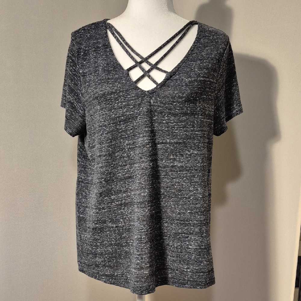 Mossimo Gray Heather Crisscross V-Neck Women's Top - Sz. L